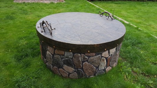 Šulinio dangtis su driežiukais