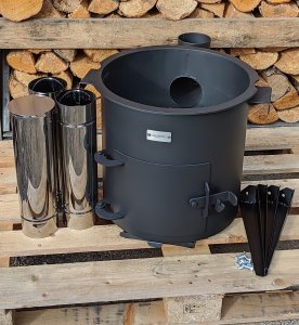 PREMIUM nuo 8L iki 22L 3MM krosnelė su kaminu, su lentynomis