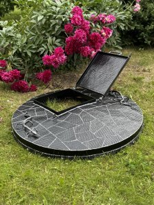 Šulinio dangtis su durelėmis ir driežiukais