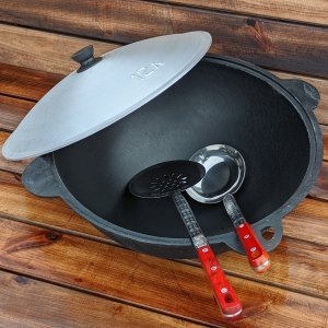 Uzbekiškas kazano puodas nuo 6L iki 22L Namangan plokščiu dugnu su dangčiu + samtis + kiaurasamtis