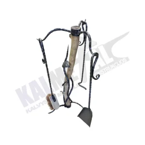 Fireplace tool set with wood