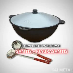 Uzbekiškas kazano puodas nuo 6L iki 22L Namangan plokščiu dugnu su dangčiu + samtis + kiaurasamtis