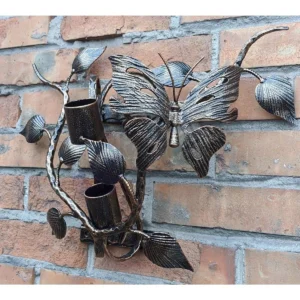 Handcrafted metal flag holder with a butterfly